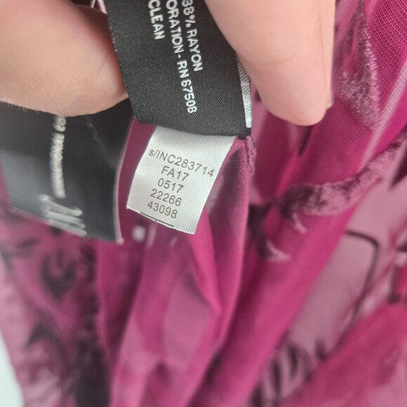 INC Burgundy Wine Sheer Velvet Floral Burnout Whimsigoth Tassel Scarf One Size - Picture 10 of 12